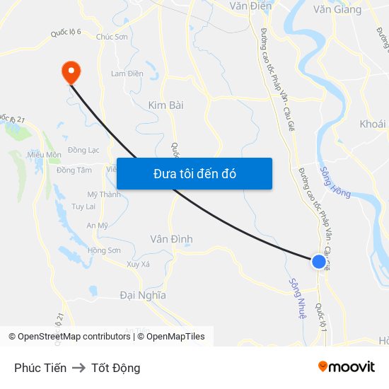 Phúc Tiến to Tốt Động map