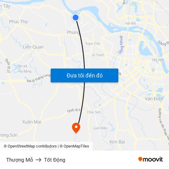 Thượng Mỗ to Tốt Động map