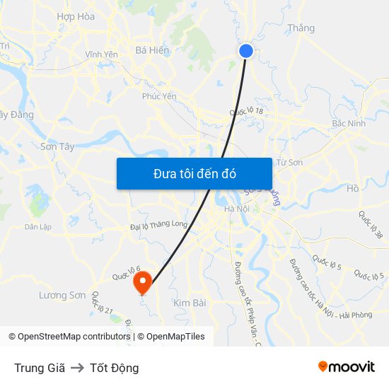 Trung Giã to Tốt Động map