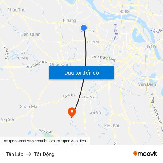 Tân Lập to Tốt Động map