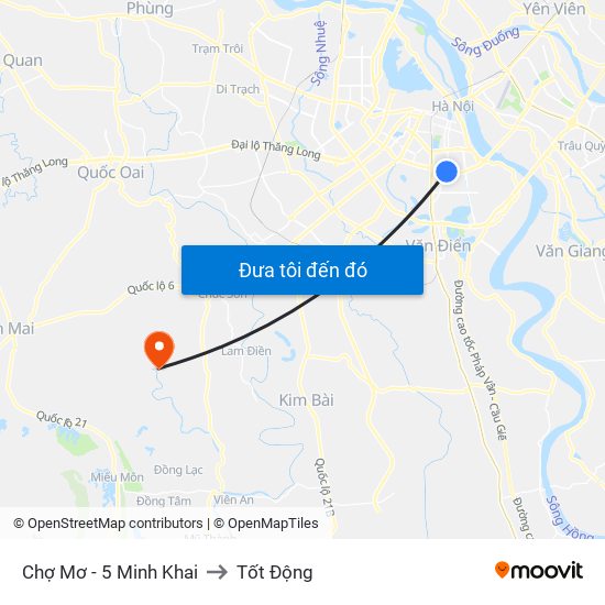 Chợ Mơ - 5 Minh Khai to Tốt Động map