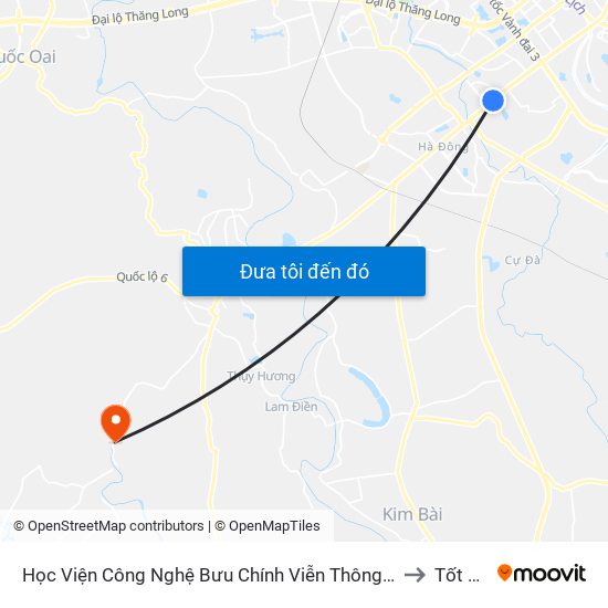 Học Viện Công Nghệ Bưu Chính Viễn Thông - Trần Phú (Hà Đông) to Tốt Động map