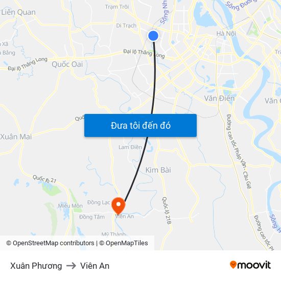 Xuân Phương to Viên An map