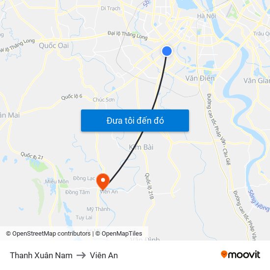 Thanh Xuân Nam to Viên An map