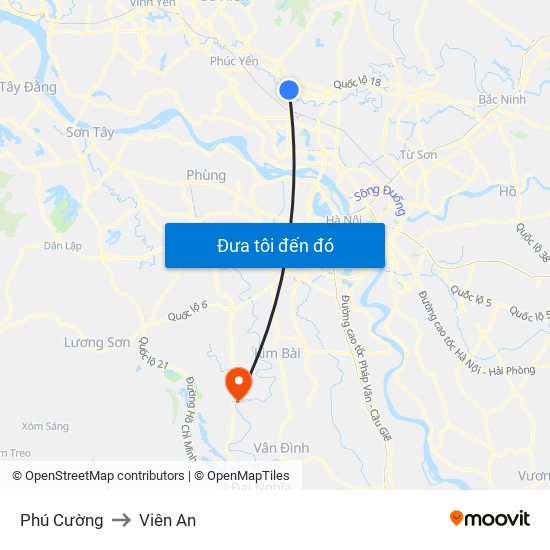 Phú Cường to Viên An map