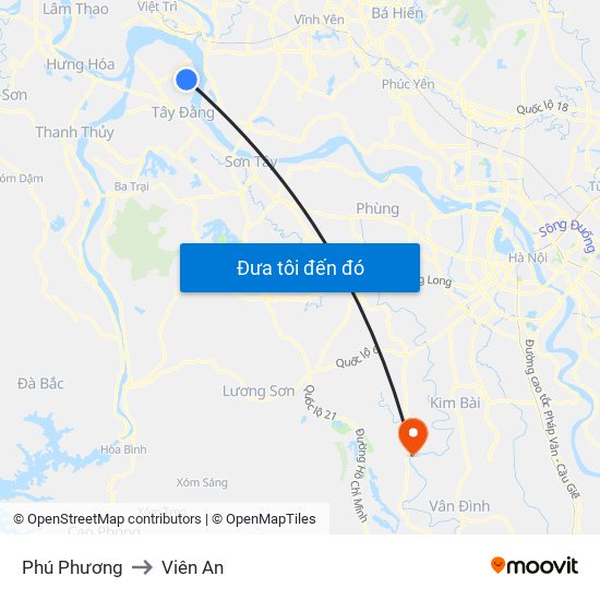 Phú Phương to Viên An map