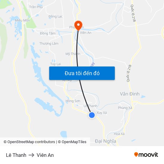 Lê Thanh to Viên An map