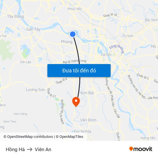 Hồng Hà to Viên An map