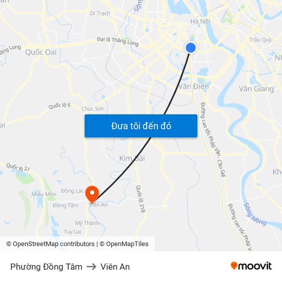 Phường Đồng Tâm to Viên An map