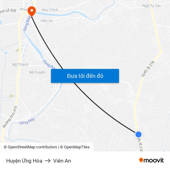 Huyện Ứng Hòa to Viên An map