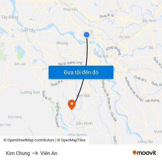 Kim Chung to Viên An map