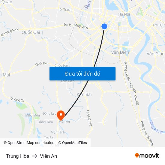 Trung Hòa to Viên An map