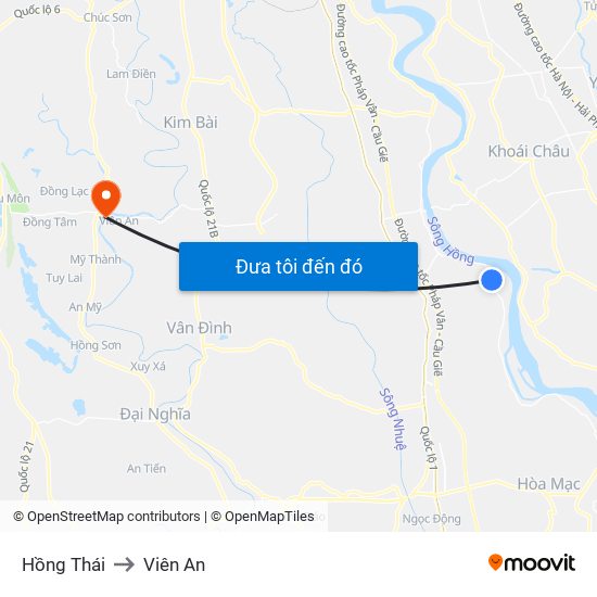 Hồng Thái to Viên An map