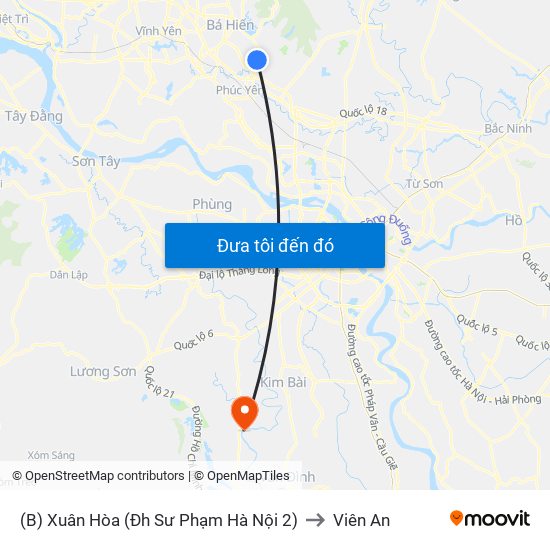 (B) Xuân Hòa (Đh Sư Phạm Hà Nội 2) to Viên An map