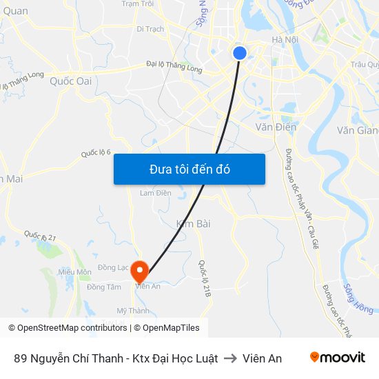 89 Nguyễn Chí Thanh - Ktx Đại Học Luật to Viên An map