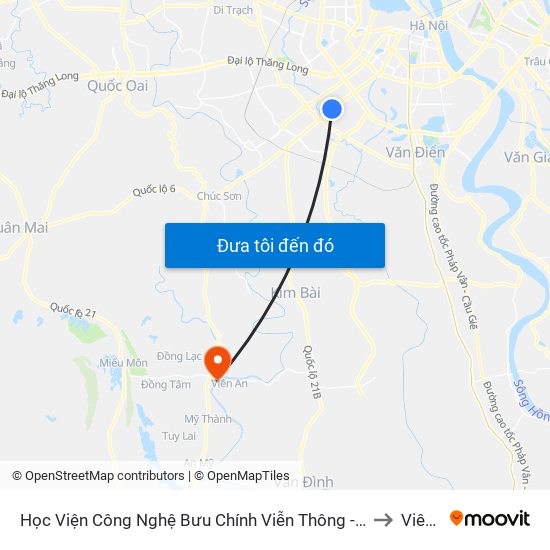 Học Viện Công Nghệ Bưu Chính Viễn Thông - Trần Phú (Hà Đông) to Viên An map