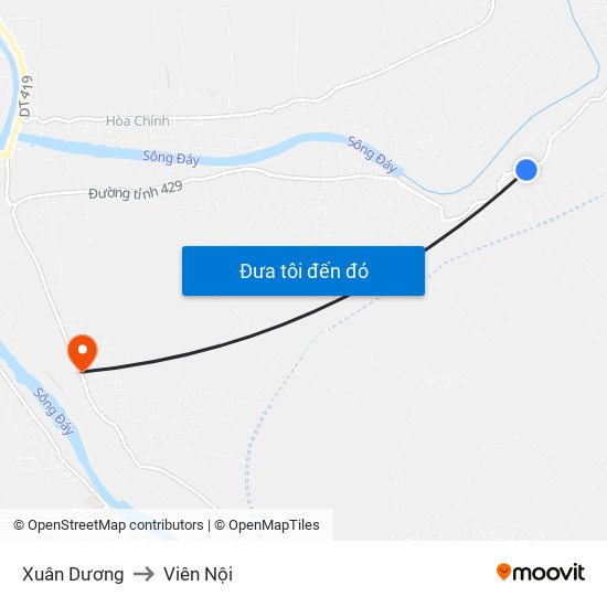 Xuân Dương to Viên Nội map