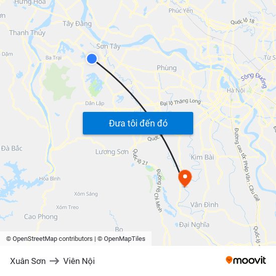 Xuân Sơn to Viên Nội map