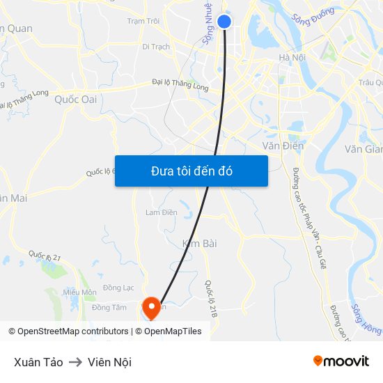 Xuân Tảo to Viên Nội map