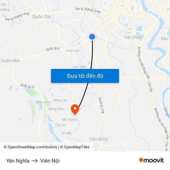 Yên Nghĩa to Viên Nội map