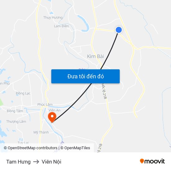Tam Hưng to Viên Nội map