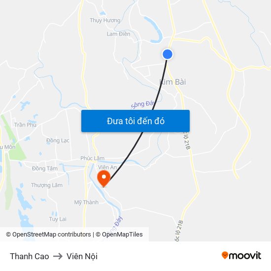 Thanh Cao to Viên Nội map