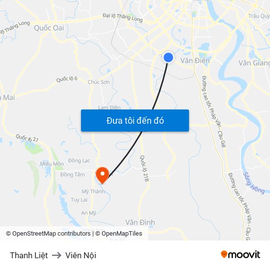 Thanh Liệt to Viên Nội map