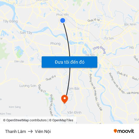 Thanh Lâm to Viên Nội map