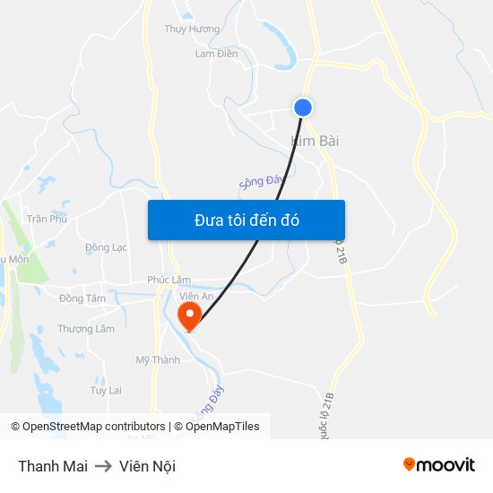 Thanh Mai to Viên Nội map