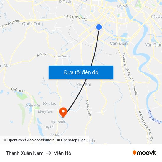 Thanh Xuân Nam to Viên Nội map