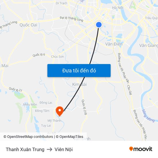 Thanh Xuân Trung to Viên Nội map