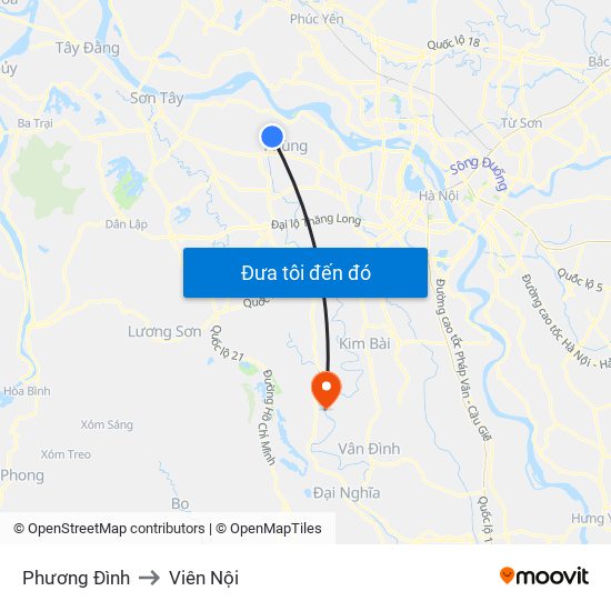 Phương Đình to Viên Nội map