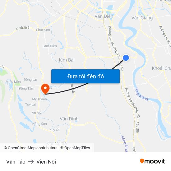 Vân Tảo to Viên Nội map