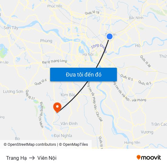 Trang Hạ to Viên Nội map