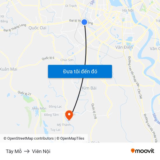 Tây Mỗ to Viên Nội map