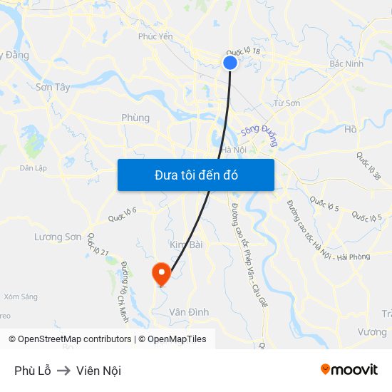 Phù Lỗ to Viên Nội map