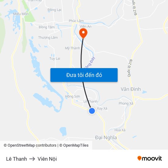 Lê Thanh to Viên Nội map