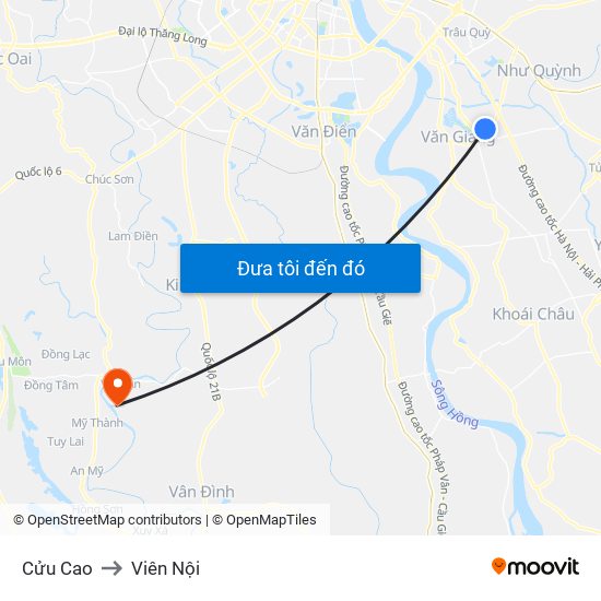 Cửu Cao to Viên Nội map