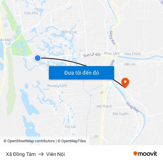 Xã Đồng Tâm to Viên Nội map