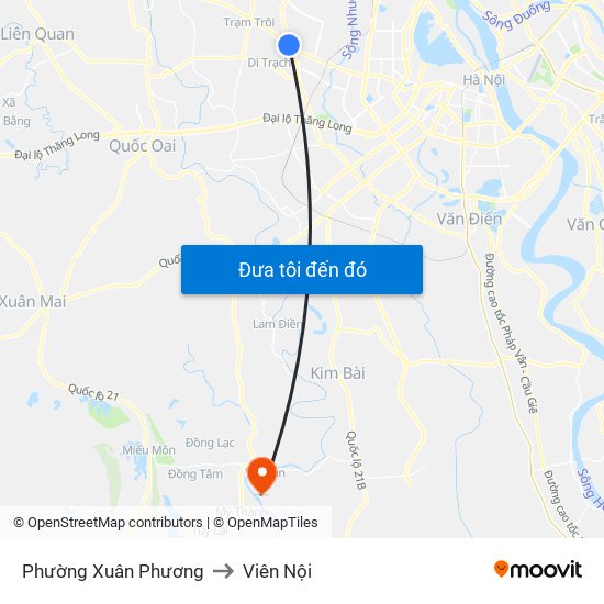 Phường Xuân Phương to Viên Nội map