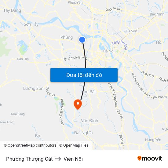 Phường Thượng Cát to Viên Nội map