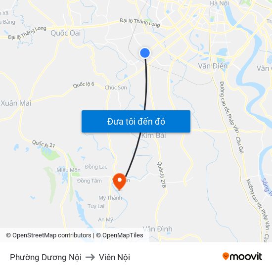Phường Dương Nội to Viên Nội map