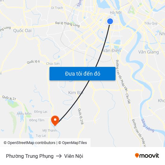 Phường Trung Phụng to Viên Nội map
