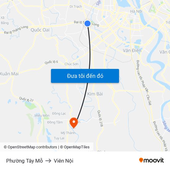 Phường Tây Mỗ to Viên Nội map