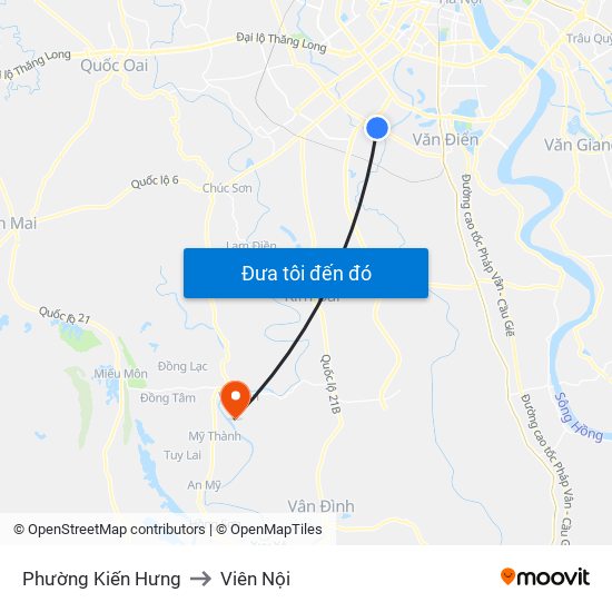 Phường Kiến Hưng to Viên Nội map
