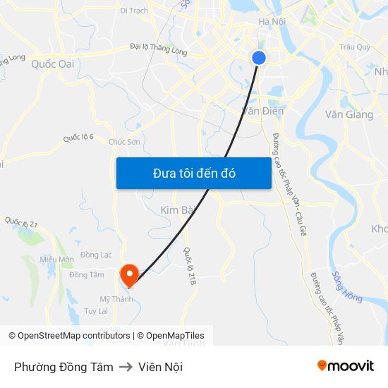 Phường Đồng Tâm to Viên Nội map