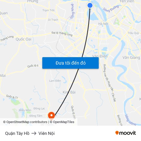 Quận Tây Hồ to Viên Nội map