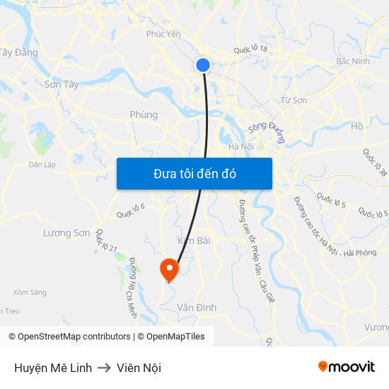 Huyện Mê Linh to Viên Nội map