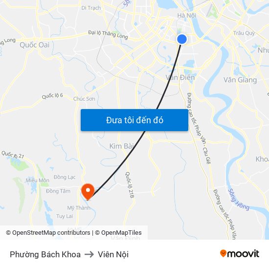 Phường Bách Khoa to Viên Nội map