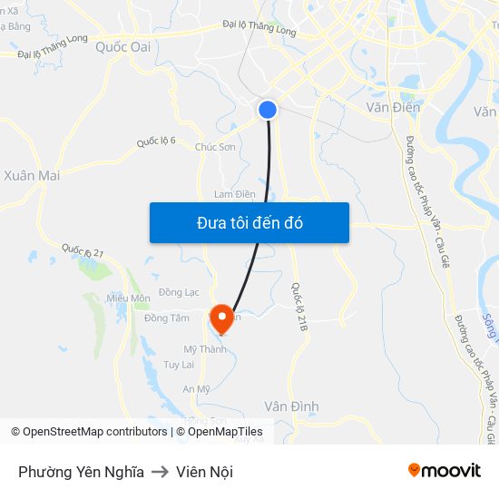 Phường Yên Nghĩa to Viên Nội map